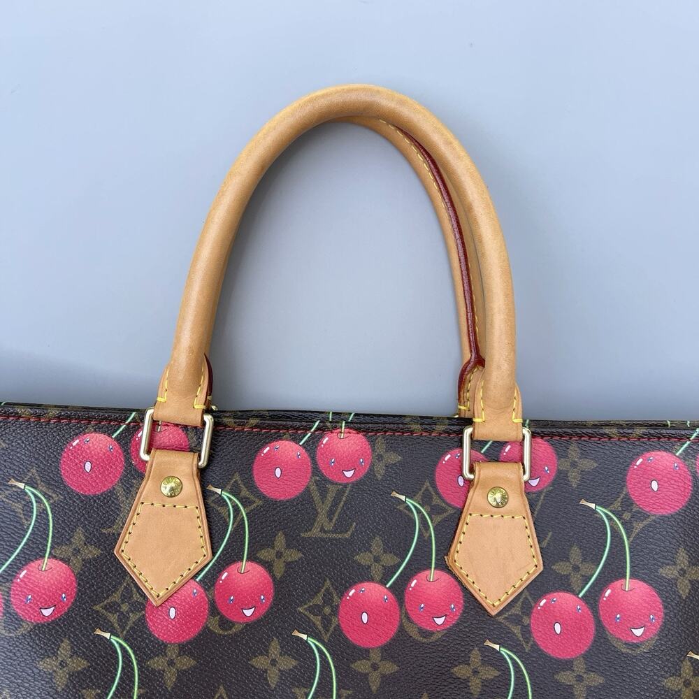 Louis Vuitton Cerise Cherry Sac Plat Brown Monogram Canvas Tote Takashi Murakami - Picture 2 of 16